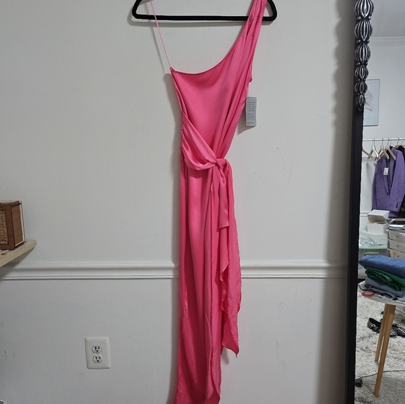 Amanda Uprichard silk Palmira maxi dress in pink ribbon new size M - Picture 4 of 8